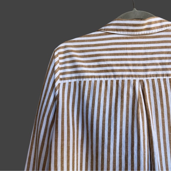 SEZANE Camel Tan & White Ecru Linen Cotton Striped Button Down Tomboy Shirt - Picture 7 of 17